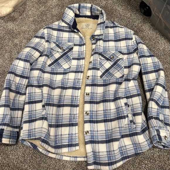 Sherpa lined blue plaid teddy jacket - Picture 1 of 2